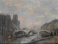 Albert Lebourg (1849-1928)<br><em>Notre-Dame de Paris et le pont Saint-Michel</em><br>Huile sur toile signe en bas  droite<br>50 x 64 cm<br> Collection particulire / Marc-Henri Tellier</div>